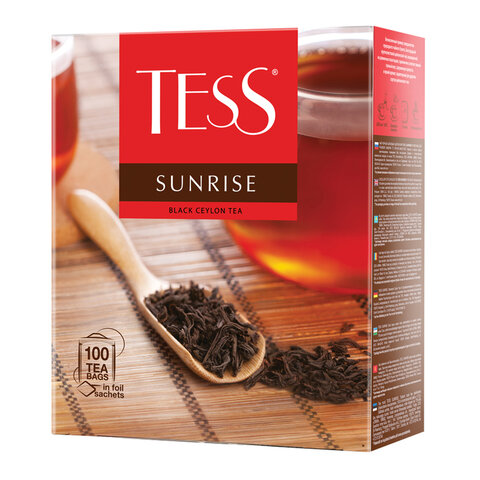 Чай TESS (Тесс) "Sunrise", черный цейлонский, 100 пакетиков по 1,8 г, Чай TESS (Тесс) "Sunrise", черный цейлонский, 100 пакетиков по 1,8 г,
