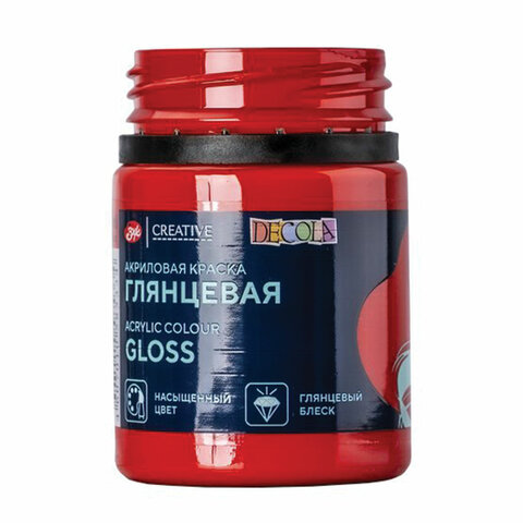 Краска акриловая глянцевая "Декола", банка 50 мл, красная, 2928331 Краска акриловая глянцевая "Декола", банка 50 мл, красная, 2928331