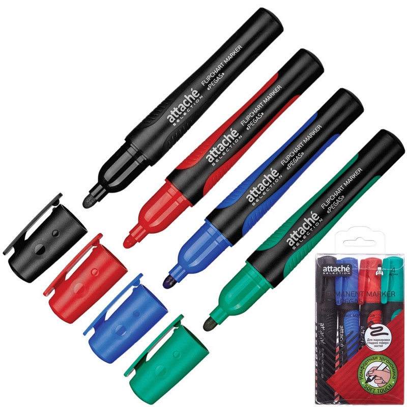 Маркер перманентный Attache Selection Pegas набор 4цв., 2-5мм штр. Маркер перманентный Attache Selection Pegas набор 4цв., 2-5мм штр.