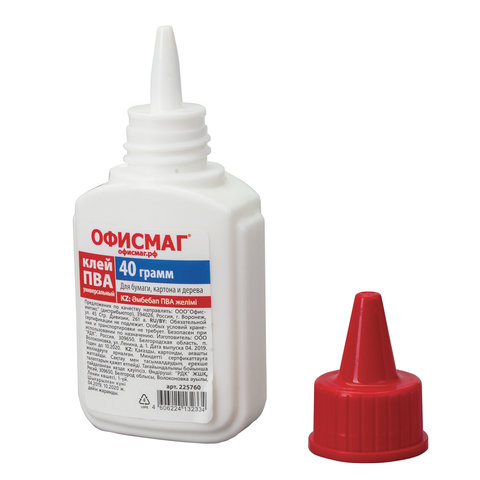 Клей ПВА ОФИСМАГ (бумага, картон, дерево), 40 г, РОССИЯ, 225760 Клей ПВА ОФИСМАГ (бумага, картон, дерево), 40 г, РОССИЯ, 225760