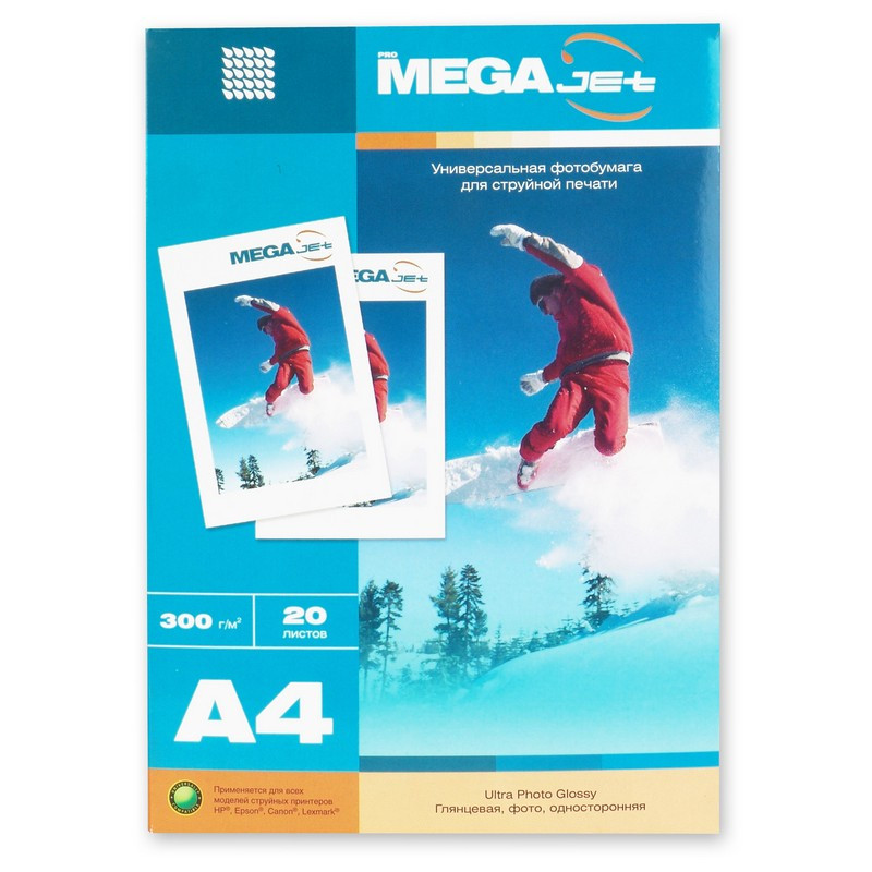 Бумага для цв.струй.печ. MEGAJET (А4,300г,ULTRA PHOTO,глянц,пачка 20л) . штр. Бумага для цв.струй.печ. MEGAJET (А4,300г,ULTRA PHOTO,глянц,пачка 20л) . штр.