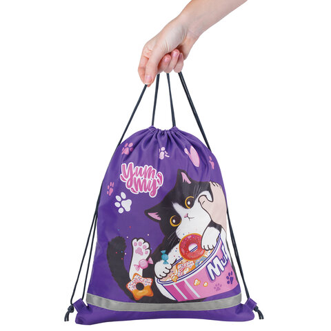 Мешок для обуви BRAUBERG KIDS, с петлей, светоотражающая полоса, 46х36 см, Sweet Мешок для обуви BRAUBERG KIDS, с петлей, светоотражающая полоса, 46х36 см, Sweet