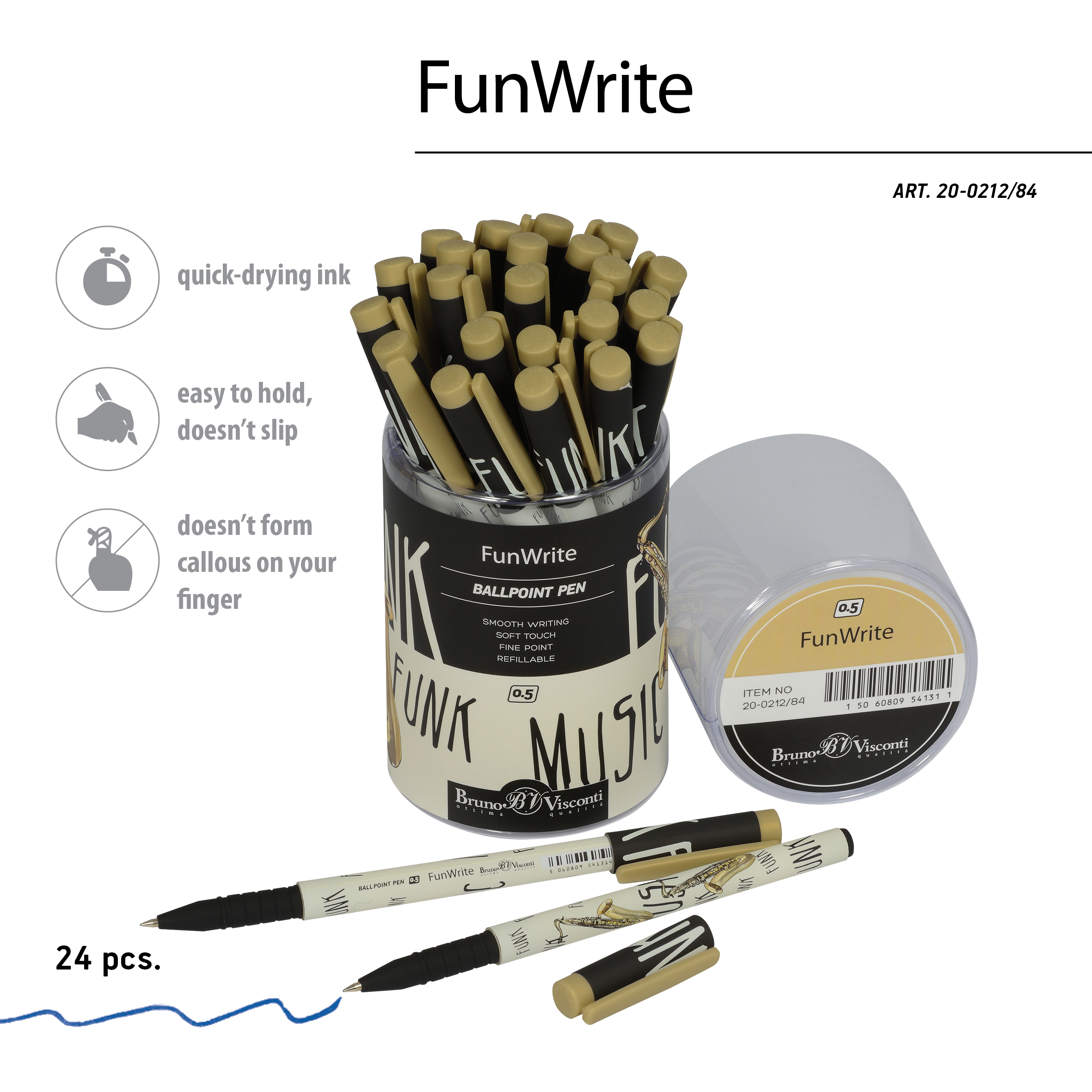 РУЧКА "FunWrite. Музыка. Золотой саксофон" ШАРИКОВАЯ 0.5 ММ, СИНЯЯ