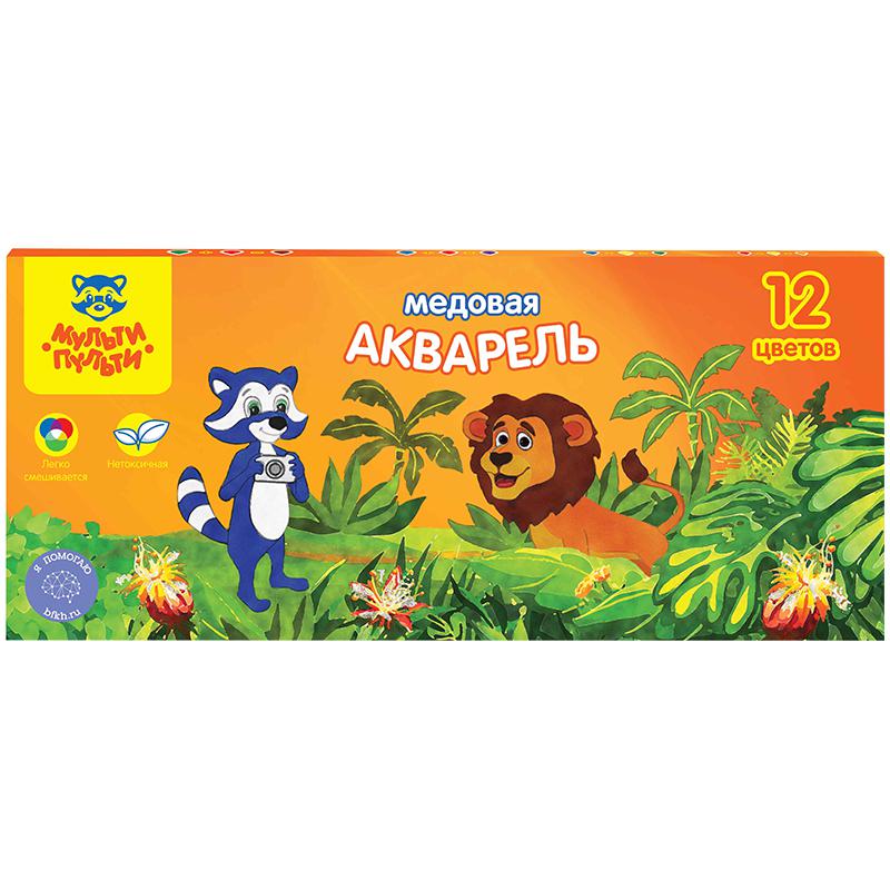 Акварель "Енот в джунглях" 12 цветов, без кисти, картон Акварель "Енот в джунглях" 12 цветов, без кисти, картон