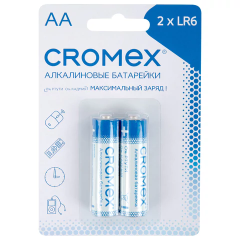 Батарейки алкалиновые "пальчиковые" КОМПЛЕКТ 2 шт., CROMEX (КРОМЕКС) Батарейки алкалиновые "пальчиковые" КОМПЛЕКТ 2 шт., CROMEX (КРОМЕКС)