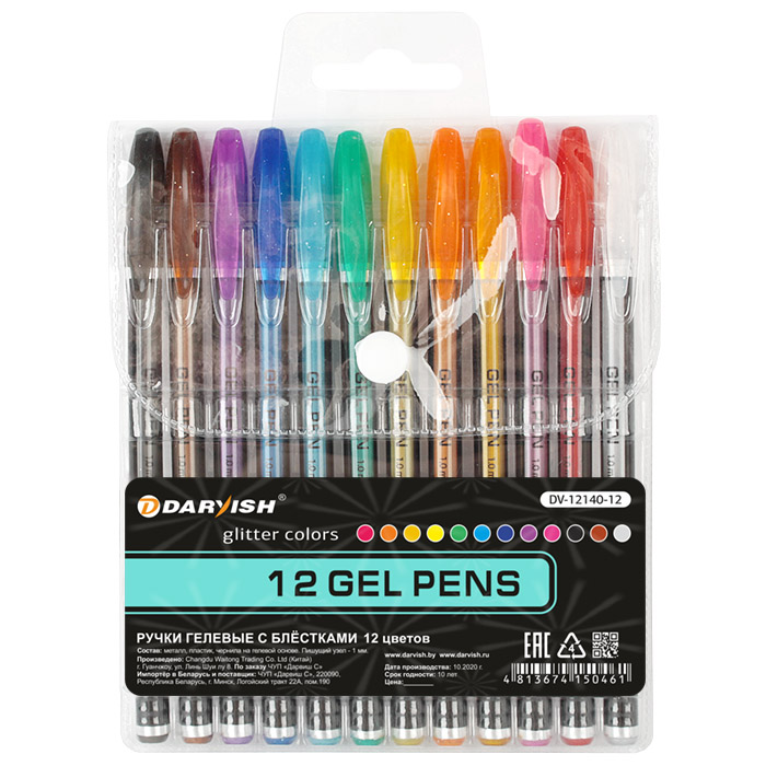 Набор ручек гелевых 12цв. "Darvish" с блёстками упаковка на кнопке Набор ручек гелевых 12цв. "Darvish" с блёстками упаковка на кнопке