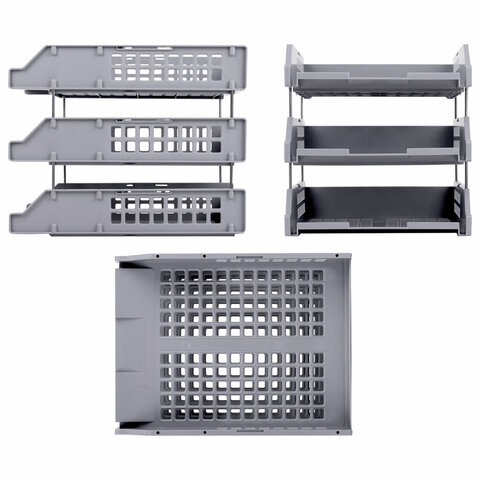 Лотки горизонтальные для бумаг, КОМПЛЕКТ 3 шт., 334х255х271 мм, серый, BRAUBERG Лотки горизонтальные для бумаг, КОМПЛЕКТ 3 шт., 334х255х271 мм, серый, BRAUBERG