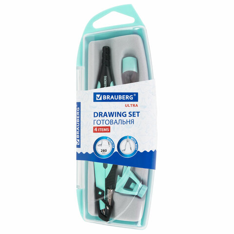 Готовальня BRAUBERG ULTRA, 4 предмета: циркуль 135 мм, запасной грифель, Готовальня BRAUBERG ULTRA, 4 предмета: циркуль 135 мм, запасной грифель,