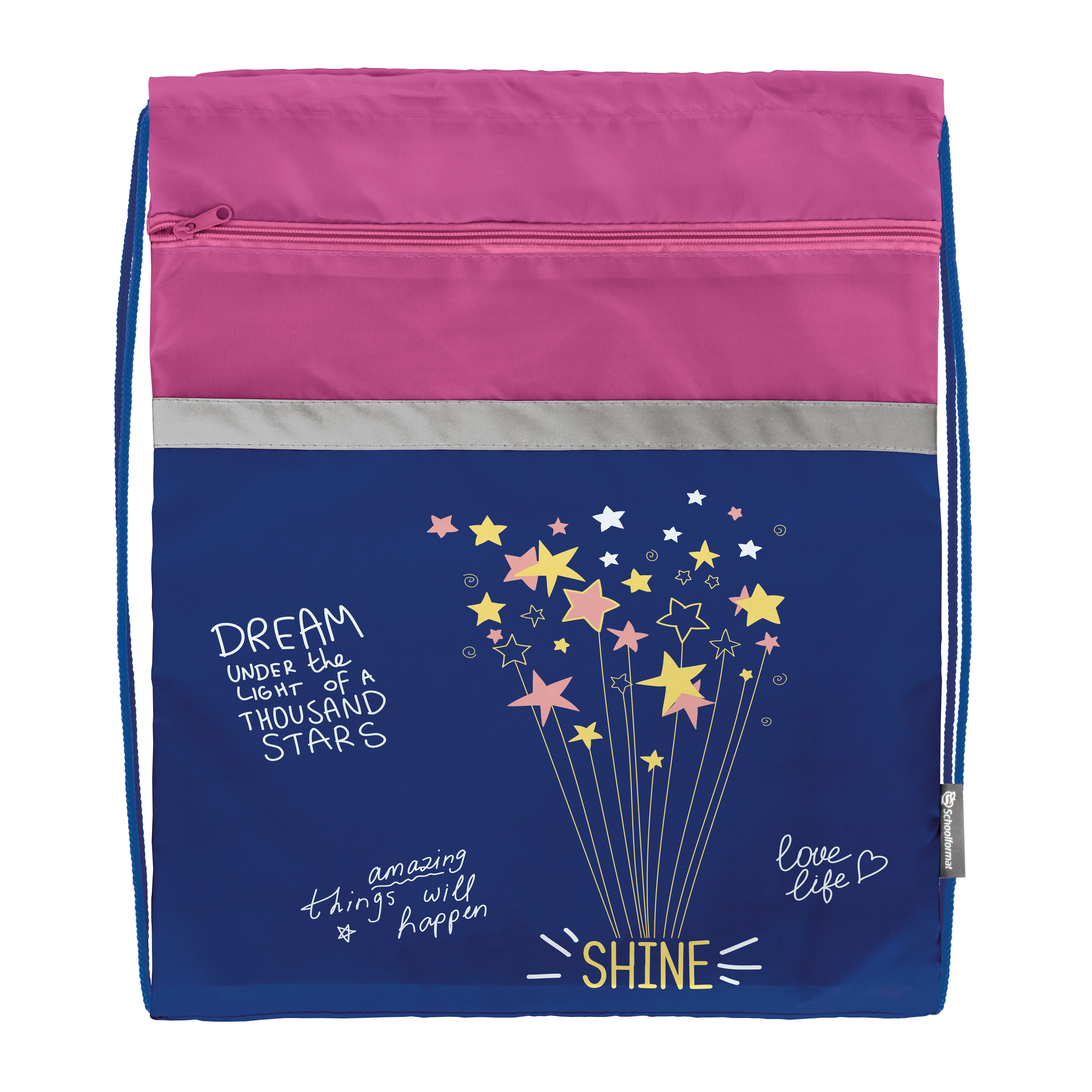 Мешок для обуви Schoolformat SHINE BRIGHT 49х41 см синий 1 отд. с бол. карманом Мешок для обуви Schoolformat SHINE BRIGHT 49х41 см синий 1 отд. с бол. карманом