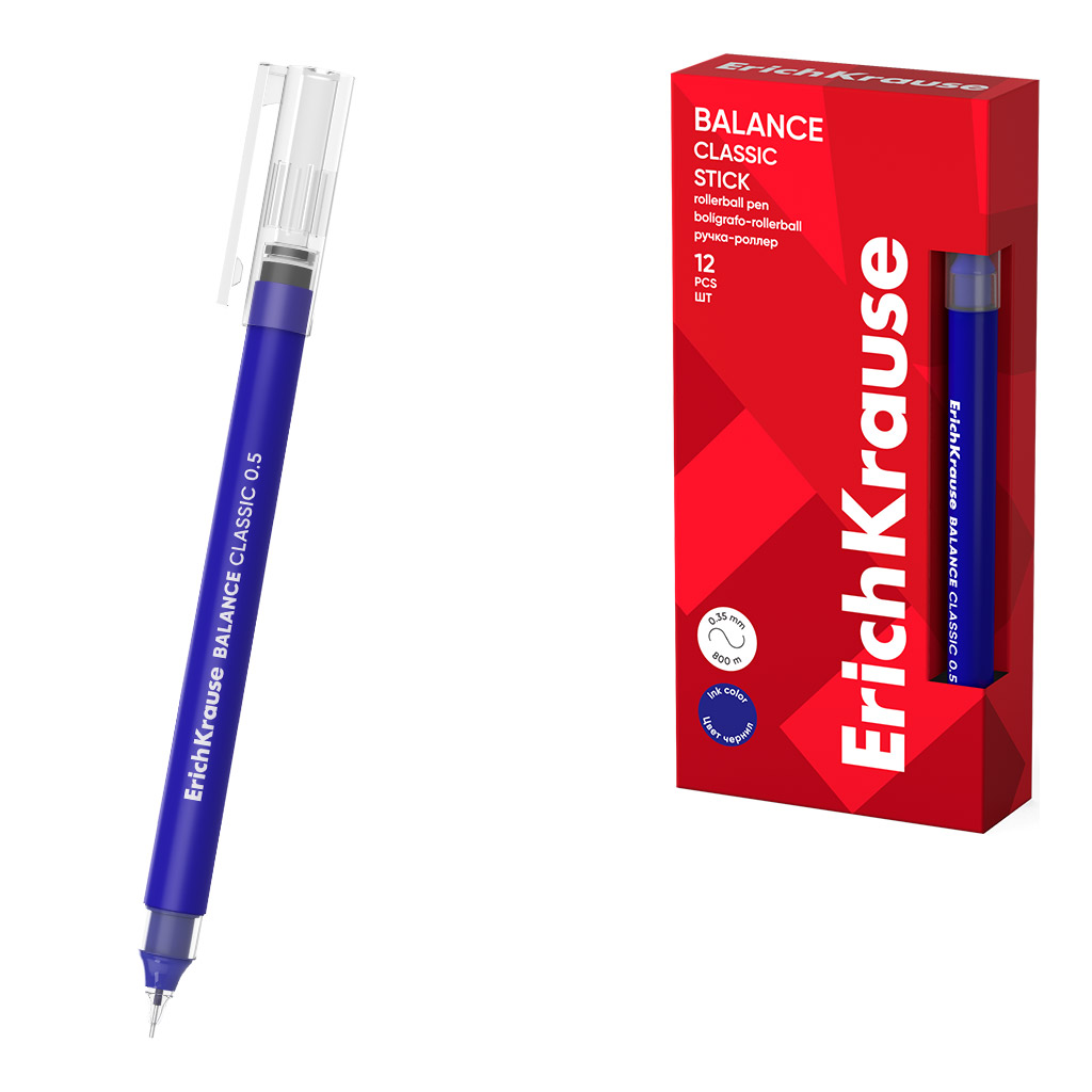 Ручка-роллер ErichKrause Balance Stick Classic 0.5, цвет чернил синий (в коробке Ручка-роллер ErichKrause Balance Stick Classic 0.5, цвет чернил синий (в коробке