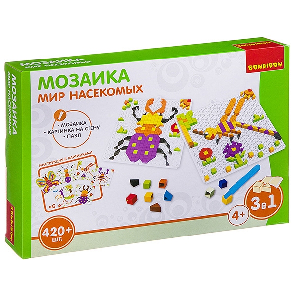 Логические, развивающие игры и игрушки Bondibon Мозаика «МИР НАСЕКОМЫХ», 420 Логические, развивающие игры и игрушки Bondibon Мозаика «МИР НАСЕКОМЫХ», 420