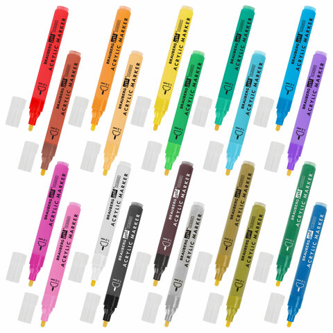 Маркеры акриловые для рисования и хобби, 20 ярких цветов, линия 1-2 мм, BRAUBERG Маркеры акриловые для рисования и хобби, 20 ярких цветов, линия 1-2 мм, BRAUBERG