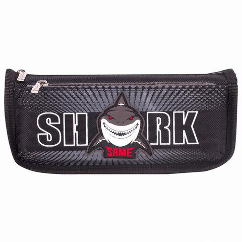 Пенал ЮНЛАНДИЯ, 2 отделения, полиэстер, "Shark", черный, 21х6х9 см,