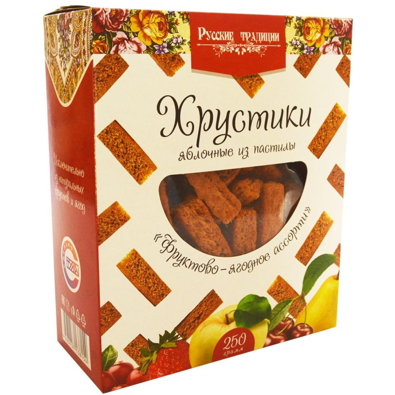 Пастила Хрустики яблочные Фруктово-ягодное ассорти (без сахара) 250г Пастила Хрустики яблочные Фруктово-ягодное ассорти (без сахара) 250г