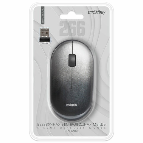 Мышь беспроводная бесшумная SMARTBUY 266AG-K, USB, 2 кнопки + 1 колесо,
