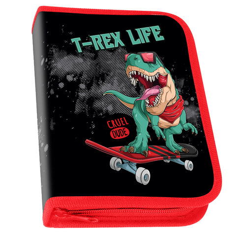 Пенал ПИФАГОР, 1 отделение 2 откидные планки, полиэстер, 20х14 см, "T-Rex Пенал ПИФАГОР, 1 отделение 2 откидные планки, полиэстер, 20х14 см, "T-Rex