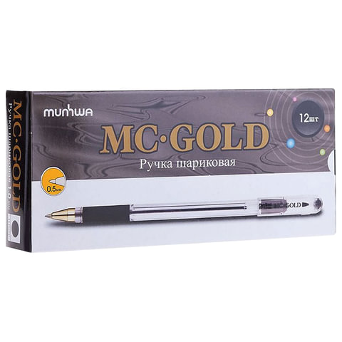 Ручка шариковая масляная с грипом MUNHWA "MC Gold", ЧЕРНАЯ, корпус
