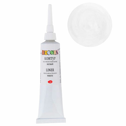 Контур акриловый по стеклу и керамике "Декола", туба 18 мл, белый, Контур акриловый по стеклу и керамике "Декола", туба 18 мл, белый,