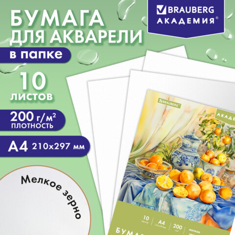 Папка для акварели А4, 10 л., 200 г/м2, 210х297 мм, BRAUBERG АКАДЕМИЯ, Папка для акварели А4, 10 л., 200 г/м2, 210х297 мм, BRAUBERG АКАДЕМИЯ,