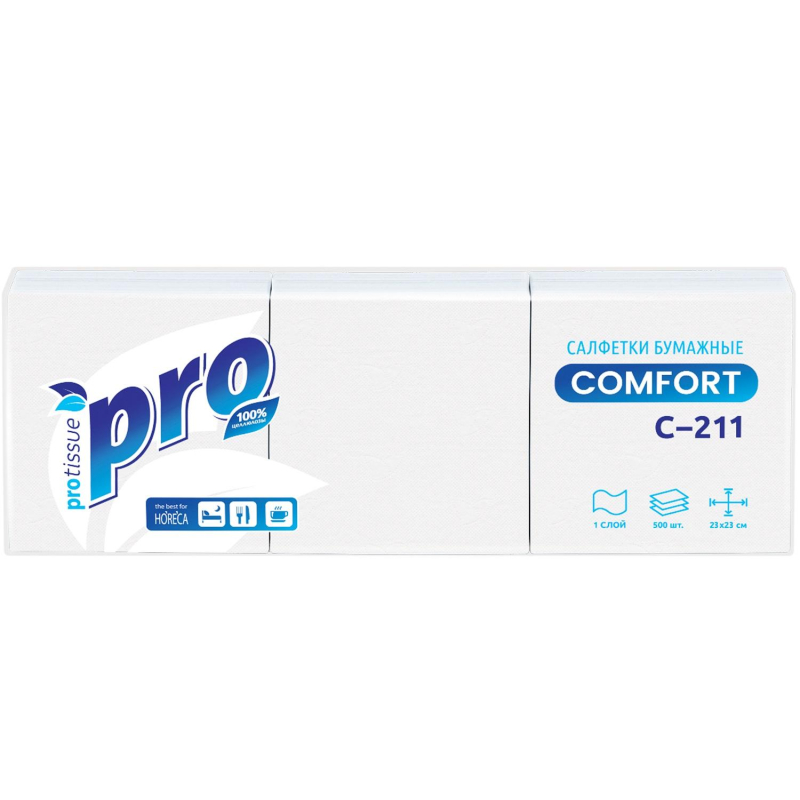 Салфетки бумажные Protissue, 1слой, 23х23 белые, 500 штук в упаковке. С211 Салфетки бумажные Protissue, 1слой, 23х23 белые, 500 штук в упаковке. С211