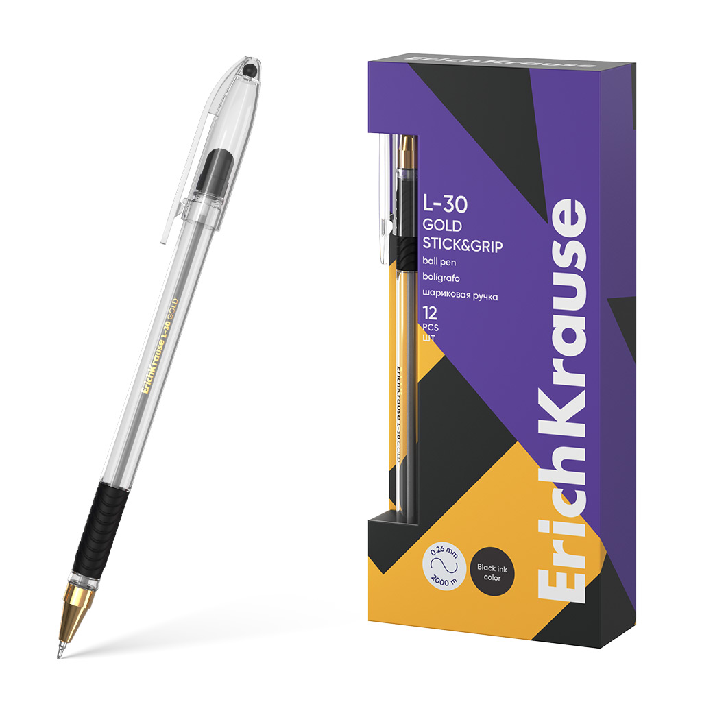 Ручка шариковая Erich Krause L-30 Gold Stick&Grip Classic 0.7, Super Glide Ручка шариковая Erich Krause L-30 Gold Stick&Grip Classic 0.7, Super Glide