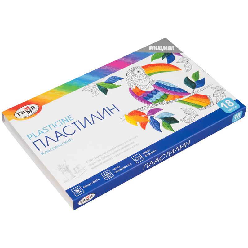 Пластилин Гамма "Классический", 18 цветов, 360г, со стеком, картон Пластилин Гамма "Классический", 18 цветов, 360г, со стеком, картон