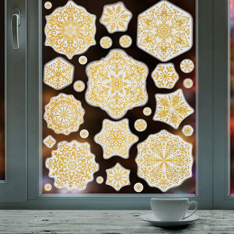 Наклейка для окон, 112 СНЕЖИНОК, КОМПЛЕКТ 4 шт., 30х38 см, глиттер, золото, Наклейка для окон, 112 СНЕЖИНОК, КОМПЛЕКТ 4 шт., 30х38 см, глиттер, золото,