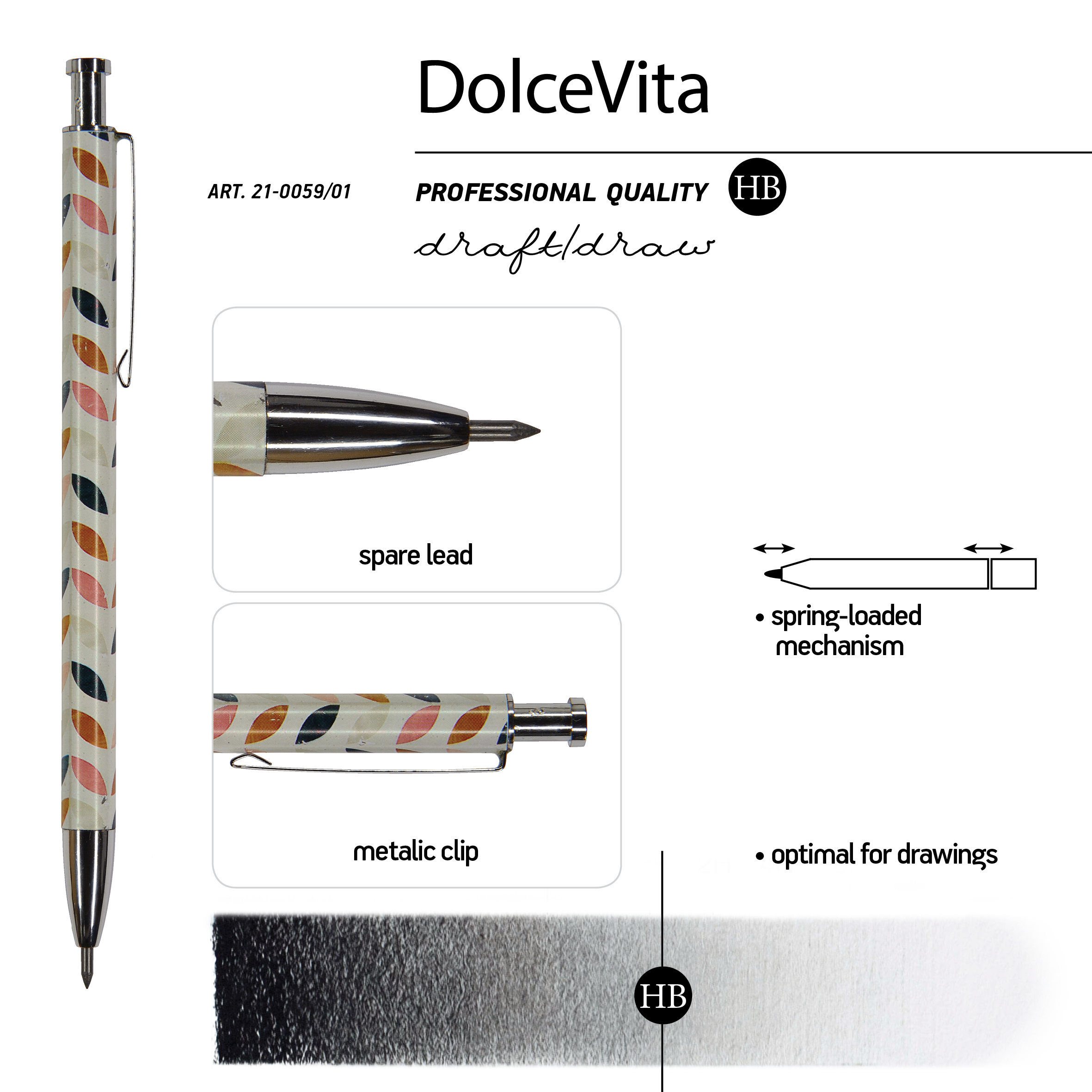 КАРАНДАШ МЕХАНИЧЕСКИЙ MЕТАЛЛИЧЕСКИЙ "Dolce Vita.Графика" 2 ММ, КАРАНДАШ МЕХАНИЧЕСКИЙ MЕТАЛЛИЧЕСКИЙ "Dolce Vita.Графика" 2 ММ,