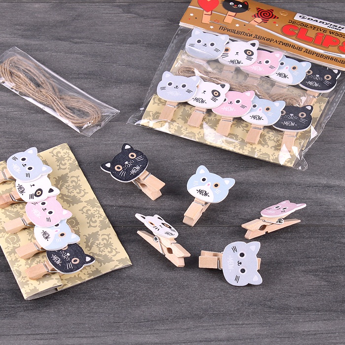 Прищепки декоративные деревянные 10шт/уп "Котик" (набор)