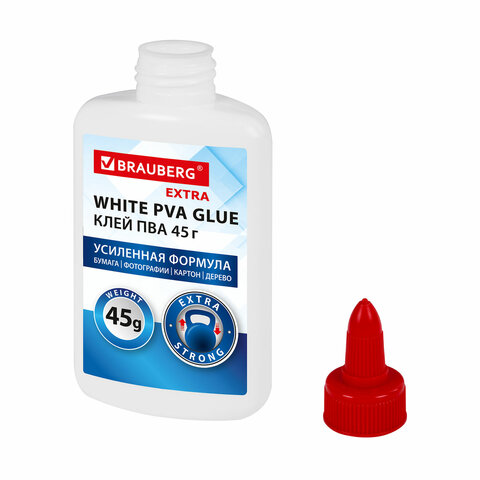 Клей ПВА, усиленный, BRAUBERG Extra (бумага, фотографии, картон, дерево), 45 г,