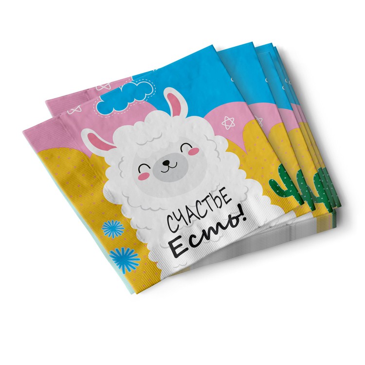 Салфетки бумажные трехслойные Лама 33*33 см, 20 штук Салфетки бумажные трехслойные Лама 33*33 см, 20 штук