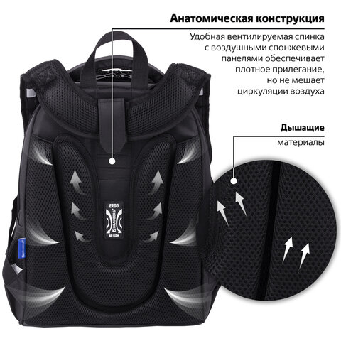 Ранец BRAUBERG SHINY, 2 отделения, с брелоком, "Husky", СВЕТЯЩИЙСЯ
