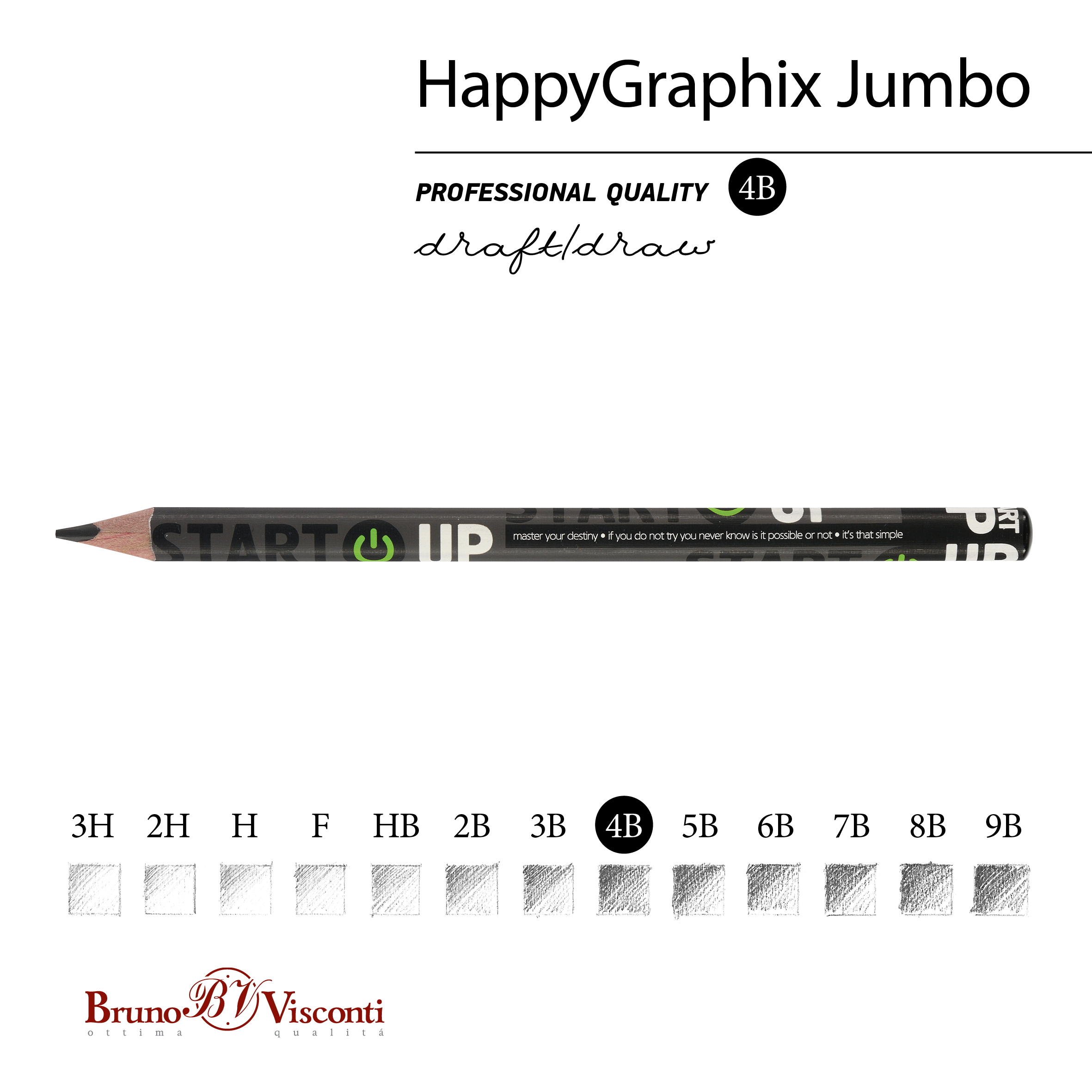КАРАНДАШ ЧЕРНОГРАФИТОВЫЙ "HappyGraphix Jumbo. Start Up" 4В, 3.5 MM