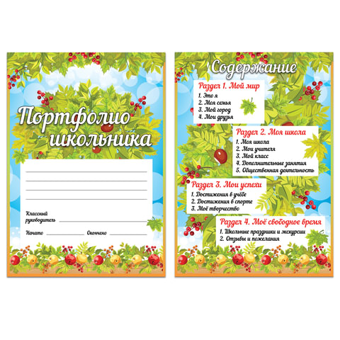 Листы-вкладыши для портфолио школьника, 14 разделов, 16 листов, "Окружающий