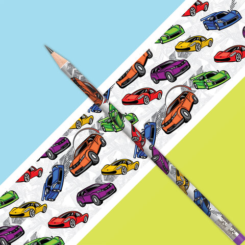 Карандаш чернографитный ЮНЛАНДИЯ "МАШИНКИ", 1 шт., HB, с ластиком,