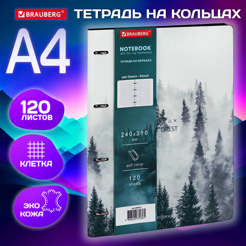 Тетрадь на кольцах БОЛЬШАЯ А4 (240х310 мм), 120 л., под кожу, BRAUBERG VISTA, Тетрадь на кольцах БОЛЬШАЯ А4 (240х310 мм), 120 л., под кожу, BRAUBERG VISTA,