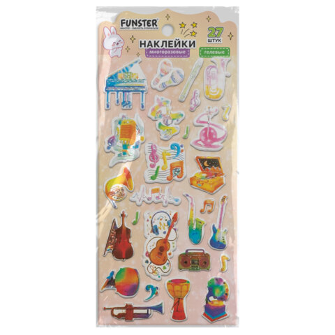 Наклейки гелевые "Красочное веселье", 17,5х9 см, ассорти 6 видов,