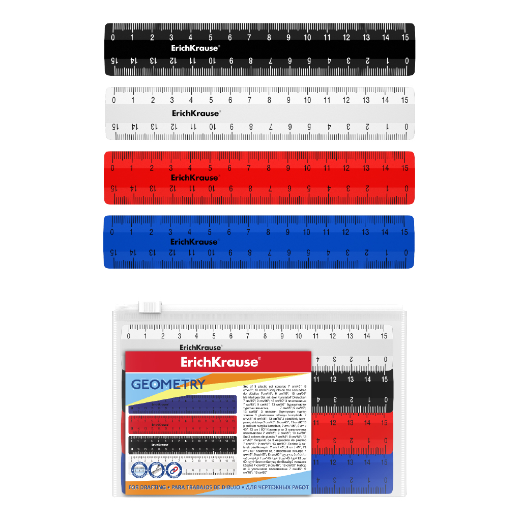 Набор из 4 пластиковых линеек ErichKrause® Classic, 15см, ассорти из 4 цветов, в Набор из 4 пластиковых линеек ErichKrause® Classic, 15см, ассорти из 4 цветов, в