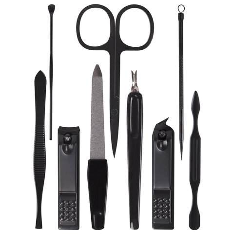 Универсальный набор для маникюра и педикюра 9 в 1 в футляре, MINI, черный, WBZ,