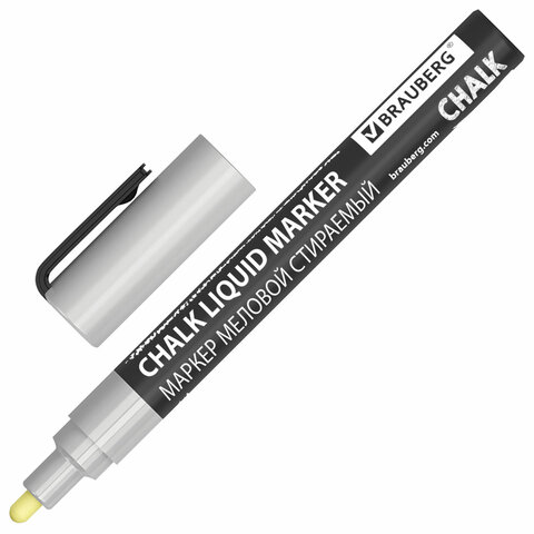 Маркер меловой CHALK LIQUID MARKER, СЕРЕБРИСТЫЙ, 3 мм, стираемый, BRAUBERG Маркер меловой CHALK LIQUID MARKER, СЕРЕБРИСТЫЙ, 3 мм, стираемый, BRAUBERG