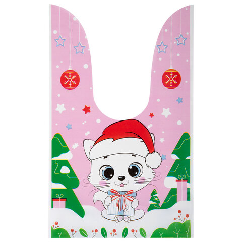 Пакетик подарочный НАБОР 35 штук, новогодний, 13,8х23 см, с зажимами,