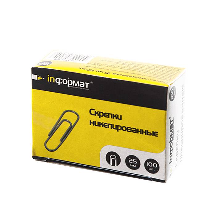 Скрепки inФОРМАТ серебро никел. 100 шт 25 мм: SN25-100K штр.: 4602723031543 Скрепки inФОРМАТ серебро никел. 100 шт 25 мм: SN25-100K штр.: 4602723031543