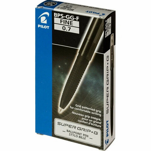 Ручка шариковая с грипом PILOT Super Grip G, ЧЕРНАЯ, узел 0,7 мм, линия 0,21 мм,