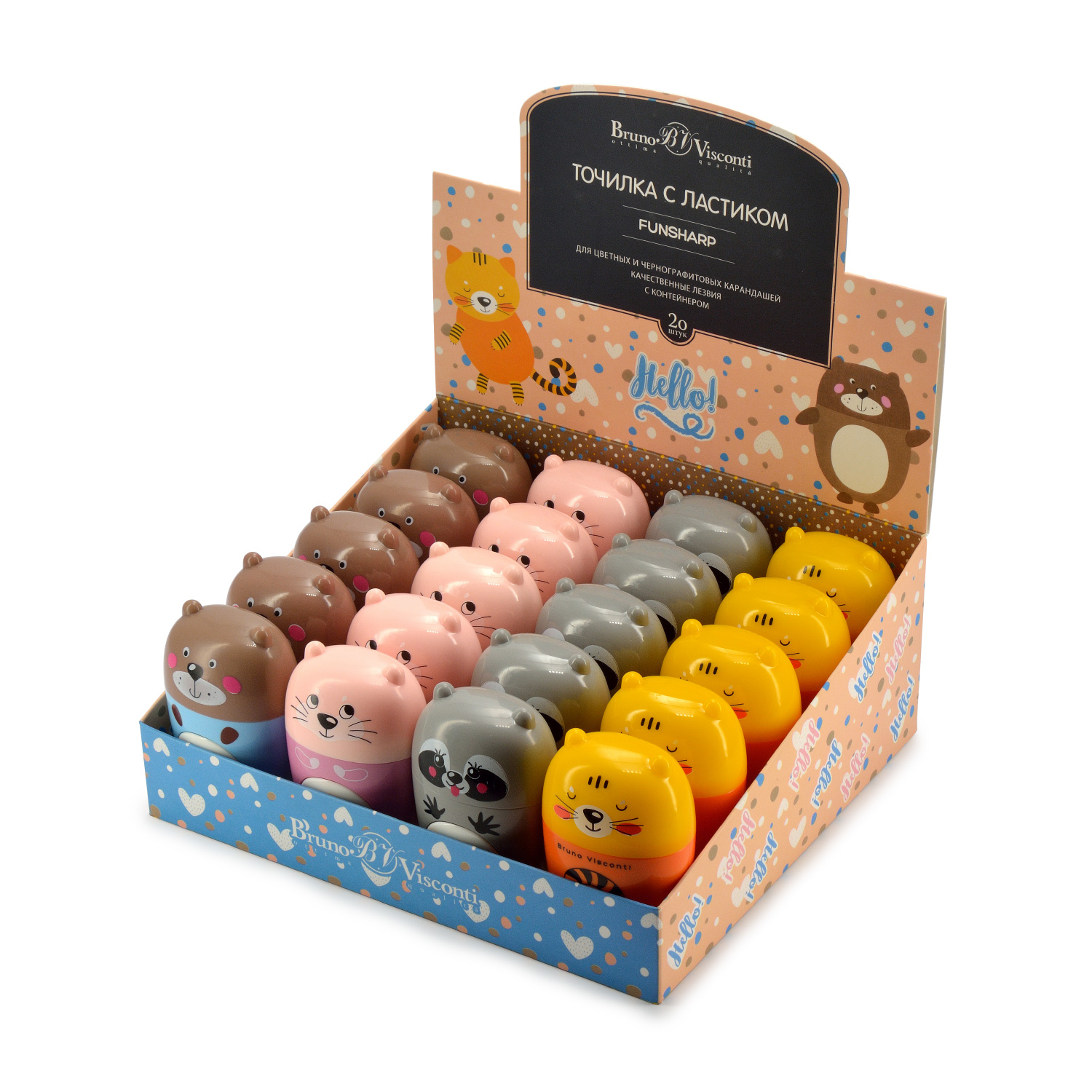 ТОЧИЛКА С КОНТЕЙНЕРОМ И ЛАСТИКОМ, 1 ОТВЕРСТИЕ "ЗВЕРУШКИ" (4 ВИДА) ТОЧИЛКА С КОНТЕЙНЕРОМ И ЛАСТИКОМ, 1 ОТВЕРСТИЕ "ЗВЕРУШКИ" (4 ВИДА)