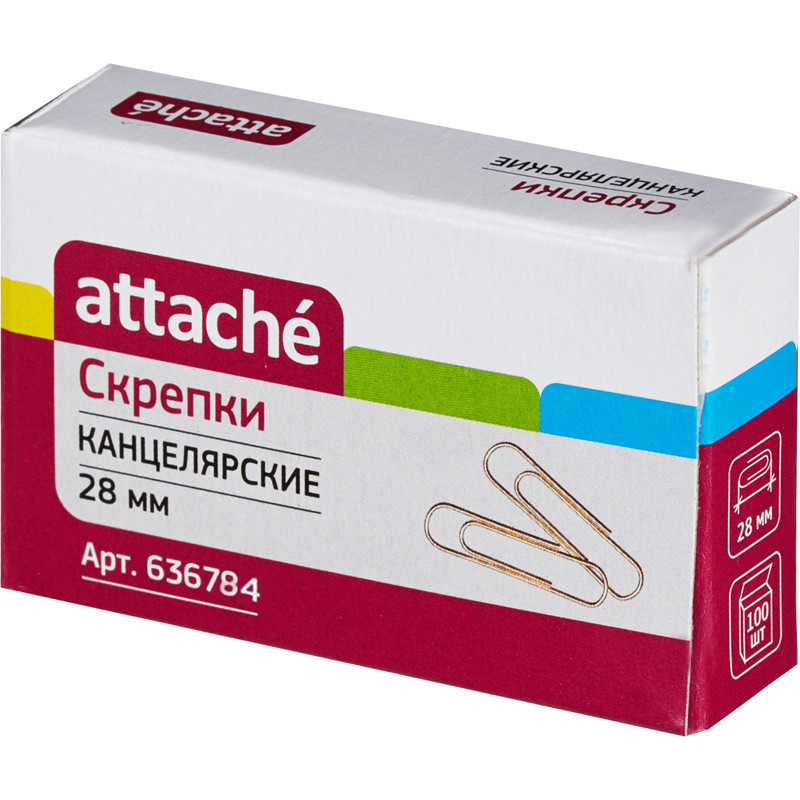 Скрепки Attache 28 мм., золотистые металлические 100 шт. в карт.уп. 971607 Скрепки Attache 28 мм., золотистые металлические 100 шт. в карт.уп. 971607