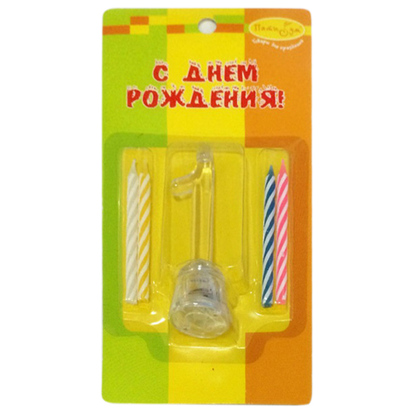 Набор свечей Цифра 1 с мигающим держателем 4 шт 7 см Набор свечей Цифра 1 с мигающим держателем 4 шт 7 см
