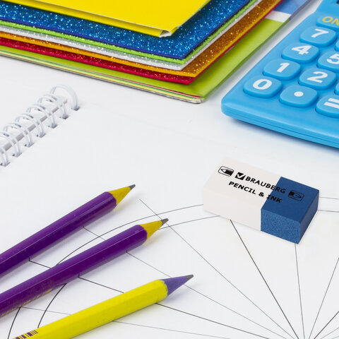 Ластик BRAUBERG "PENCIL & INK", 39х18х12 мм, для ручки и