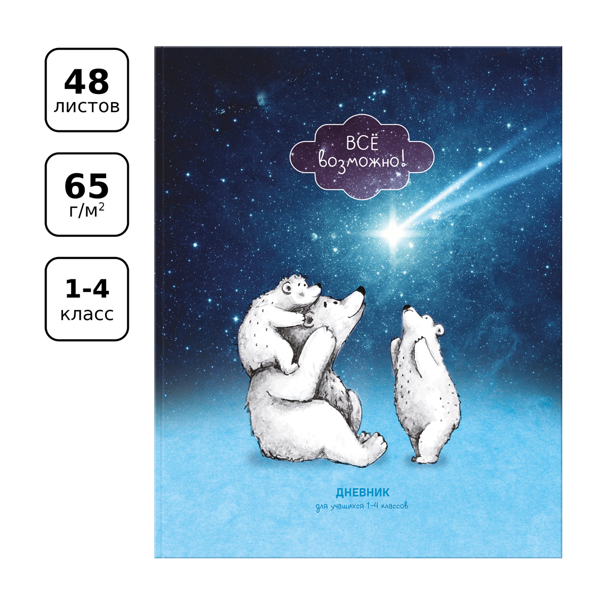Дневник 1-4 кл. 48л. ЛАЙТ BG "Все возможно!", матовая ламинация, Дневник 1-4 кл. 48л. ЛАЙТ BG "Все возможно!", матовая ламинация,
