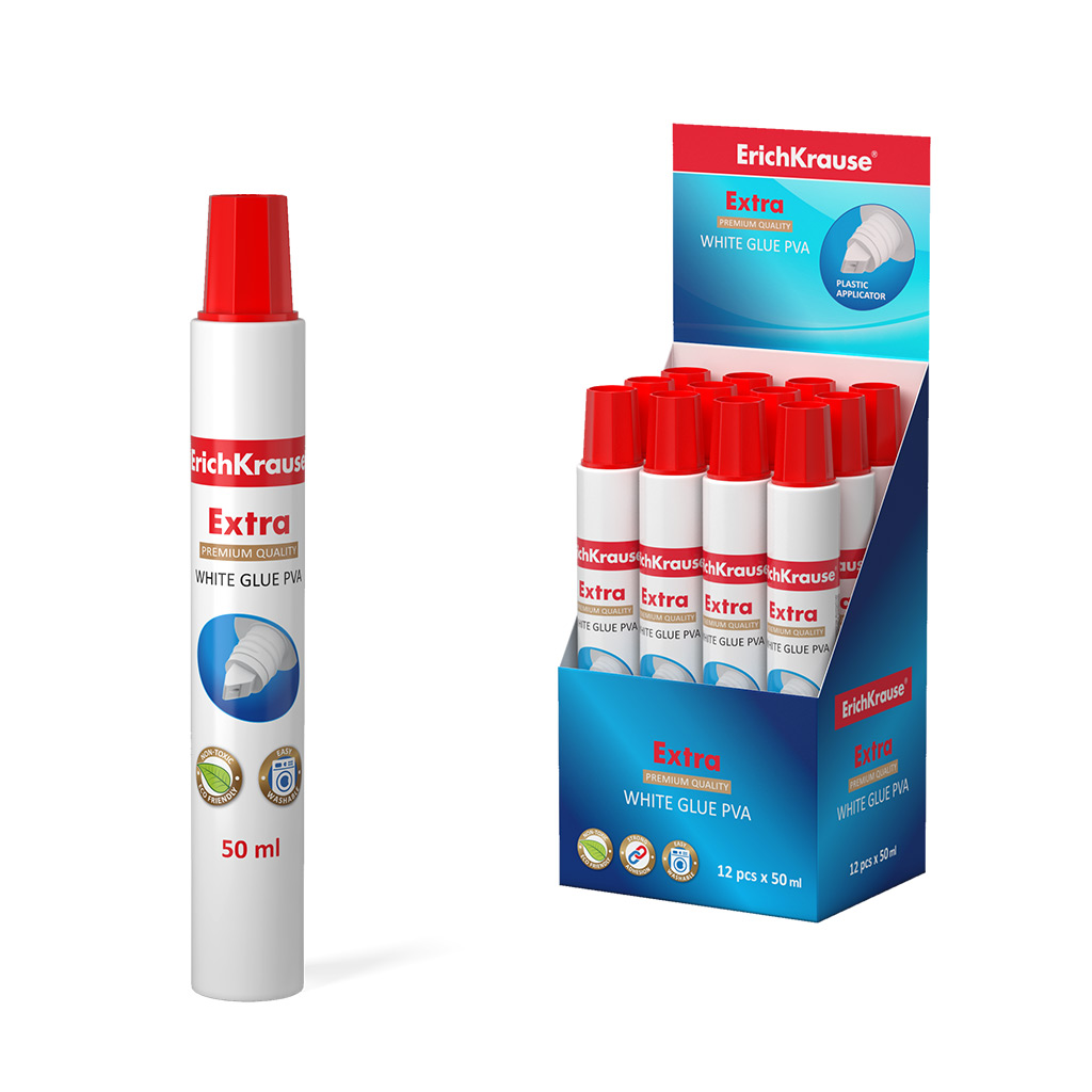 Клей ПВА Erich Krause Extra, 50мл (в дисплее по 12 шт.) Клей ПВА Erich Krause Extra, 50мл (в дисплее по 12 шт.)