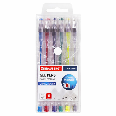 Ручки гелевые БЛЕСТКИ BRAUBERG "EXTRA", НАБОР 6 ЦВЕТОВ, узел 0,7 мм, Ручки гелевые БЛЕСТКИ BRAUBERG "EXTRA", НАБОР 6 ЦВЕТОВ, узел 0,7 мм,